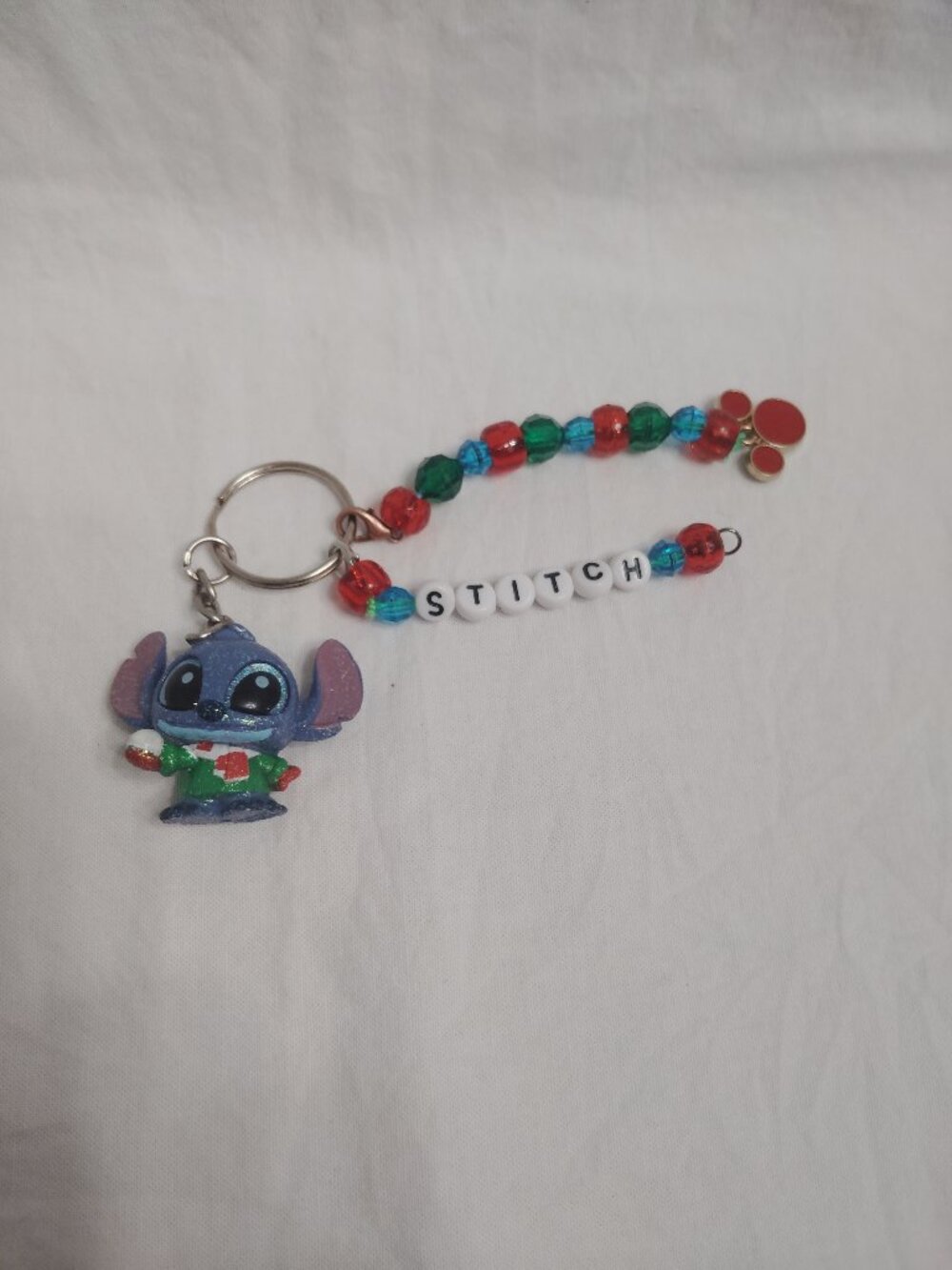 Disney Doorable  Glitter Christmas Stitch Handmade Beaded Keychain